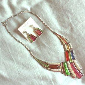 NWOT Multi-Colored Necklace and Earrings